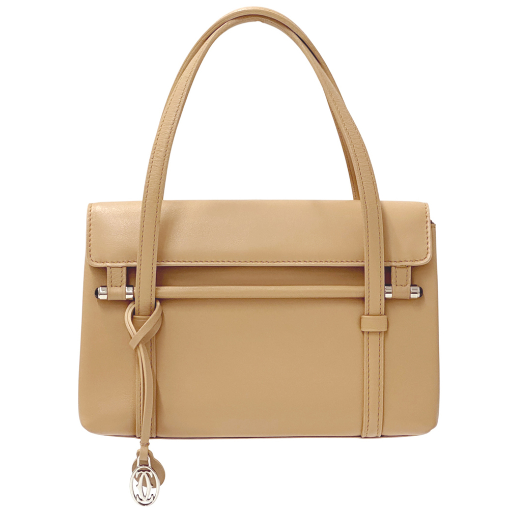 Cartier handbag for women, brand name, cabochon design, leather, beige, compa...